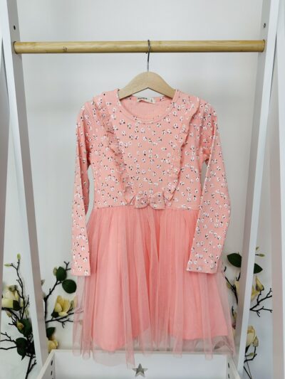 Рокля с тюл и флорален десен