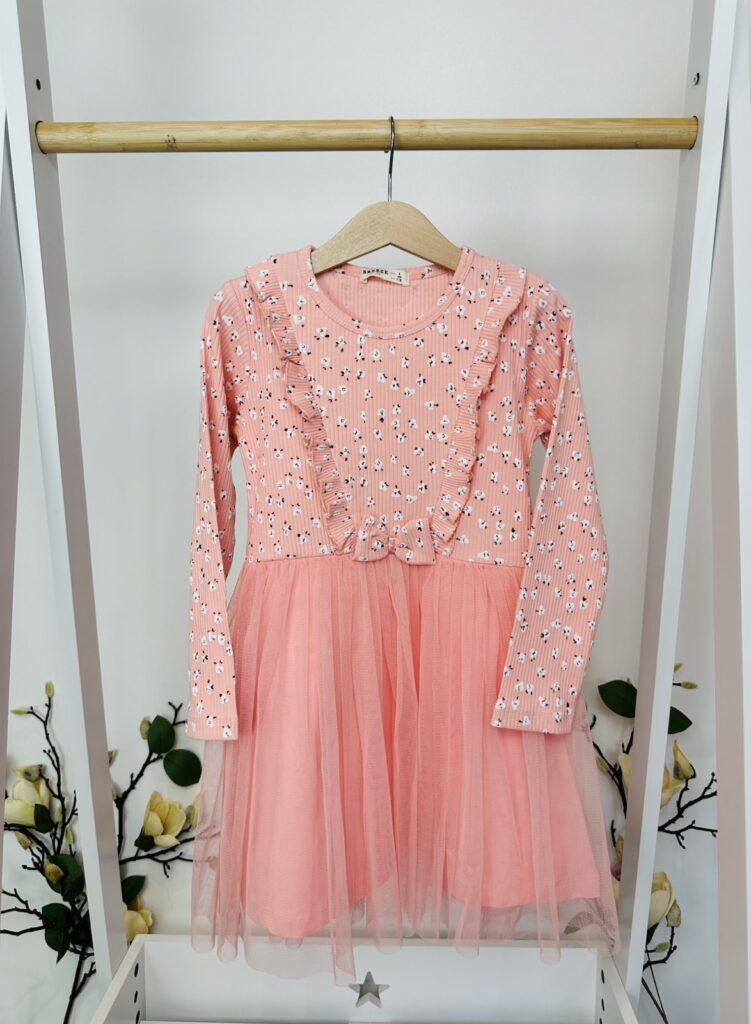 Рокля с тюл и флорален десен